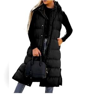 Grlasen Women's long Quilted Vest hooded sleeveless Button Down puff vest